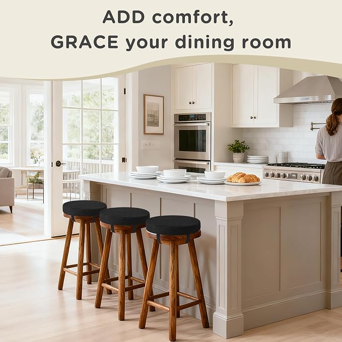 AddGrace Round Bar Stool Cushions 2 Pack Bar Stool Seat Cushion Non Slip Round Chair Pads with Removable and Washable Cover 12x12 Inch Black