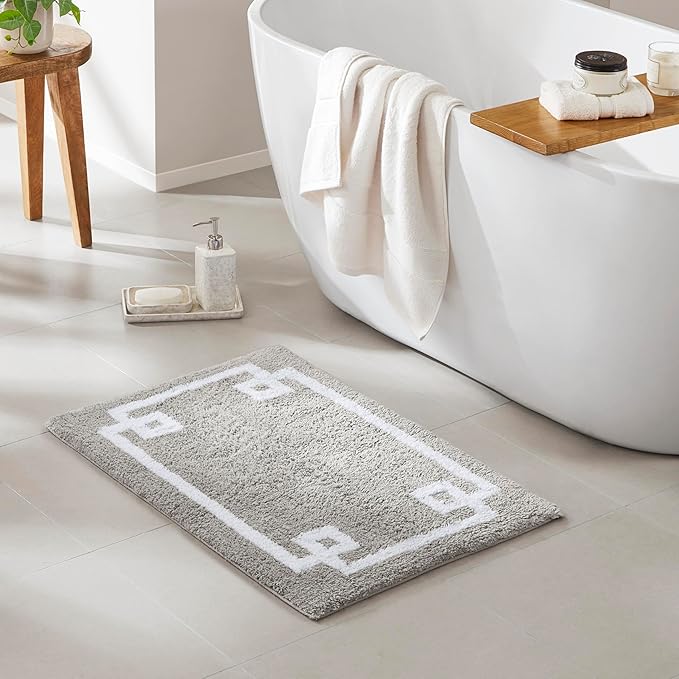Madison Park Evan Cotton Tufted Washable Bath Mat , Luxury Solid Bathroom Rugs , 20" x 30" , Grey