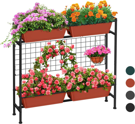 Raised Garden Beds Outdoor Elevated Planter Boxes with Trellis Herb Garden Planter Outdoor Raised Flower Boxes with Legs for Vegetable Patio Balcony Porch, Brick Red