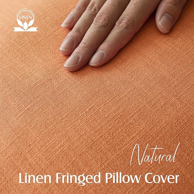 Foindtower Set of 2 Decorative Linen Fringe Throw Pillow Covers Cozy Boho Farmhouse Cushion Cover with Tassels Soft Accent Pillowcase for Couch Sofa Bed Living Room Home Decor,18×18 Inch,Dusty Orange
