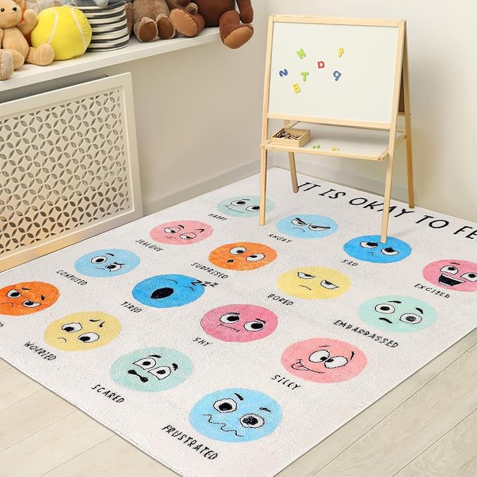 3.3 x 4 ft Calming Corner Items Calm Corner Classroom Rug Feelings Chart Emotion Reading Rug Soft Fluffy Mental Health Floor Mat for School Living Bedroom Playroom