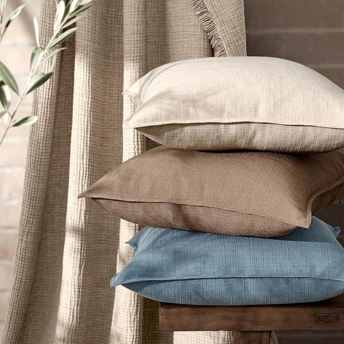 MIULEE Euro Sham Pillow Covers for Bed 26x26, 2 Pack Natural Linen Thick & Textured Decorative Throw Pillow Covers, Neutral Cushion Cases, Modern Farmhouse Home Decor, No Filling