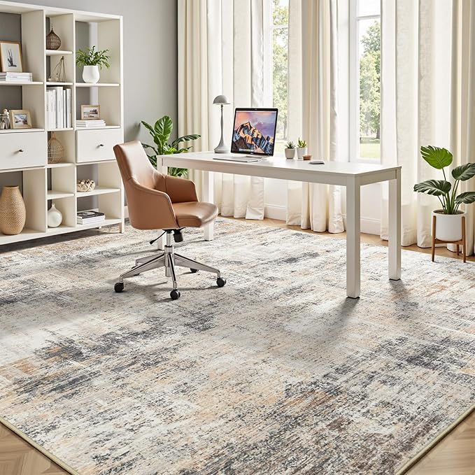 Lofus 10x14 Area Rug for Living Room,Gold Abstract Large Rugs with Non-Slip Backing, Neutral Modern Washable Carpet for Bedroom Dining Room Home Office Nursery Indoor