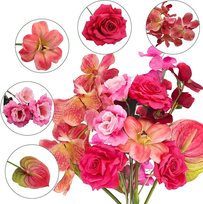 CEWOR Artificial Flowers Fake Flowers for Vase Silk Faux Flowers for Wedding Bouquets Flower Arrangements Floral Table Centerpieces Home Kitchen Garden Party Décor (Pink)