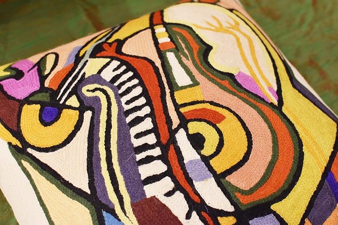 Abstract Pillows by Alfred Gockel | Modern Pillow for Couch Musical Throw Pillows | Mid Century Modern Throw Pillows | Modern Chair Cushion | Hand Embroidered Wool | Size -18x18
