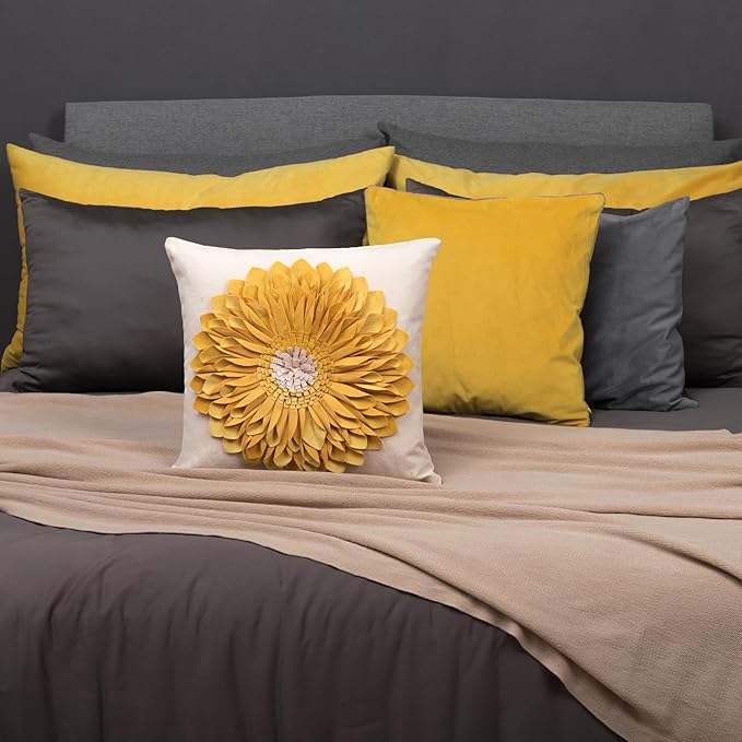 OiseauVoler 3D Sunflowers Handmade Throw Pillow Covers Decorative Pillowcases Cushion Covers for Bed Living Room Farmhouse Decor Yellow 18x18 Inches