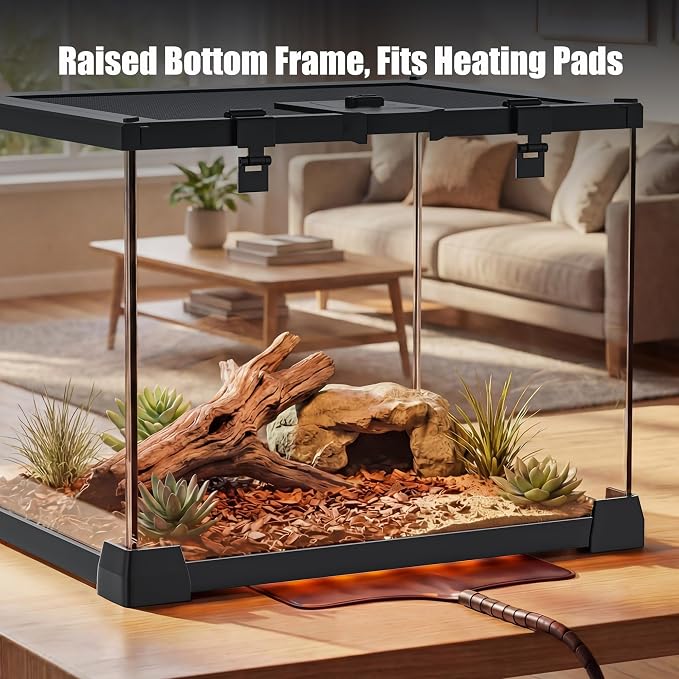 15 Gallon Fully Assembled Glass Reptile Enclosure, 20" x 12" x 14" | Escape-Proof Top Opening Terrestrial Reptile Terrarium Tank for Leopard Geckos, Corn Snakes, Frogs & Hermit Crabs