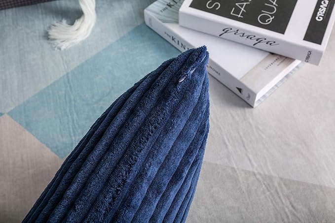 TangDepot Velvet Big Corduroy Pillow Covers 24x24 Navy Blue 2-Pack | Soft wide-stripe corduroy pillow cover, hidden zipper, machine washable, easy refresh, for bedroom living room indoor outdoor