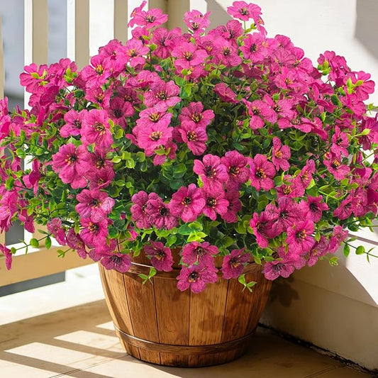 Grunyia 20 Bundles Artificial Flowers for Outdoors, UV Resistant Fake Plants Flowers Greenery Shrubs Plants for Decoration Outside Plants Hanging Planter Home Garden Decor (Rose Red)