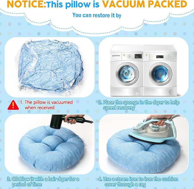 Fumete 8 Pcs 16 Inch Floor Cushions Pillow for Kids Bulk Classroom Round Flexible Seating Floor Cushions for Students Home Daycare School Reading Corner Yoga Meditation Picnic (Sky Blue)