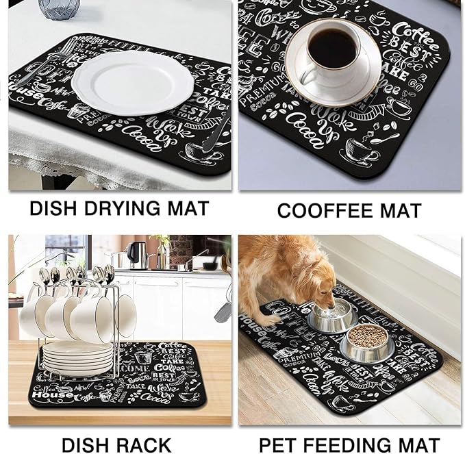 Coffee Bar Mat Accessories for Countertop Super Absorbent Anti-Slip Silicone Dish Drying Mats Kitchen Counter Draining Pad Decor Gift Fit Maker Pot Espresso Machine 23inx15in