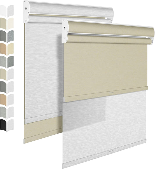 BERISSA Cordless Dual Roller Shades with Cassette Valance,Double Window Shades Blackout and Light Filtering Shades,Day and Night Roller Shades for Home Office Door.Beige and White.44 W x 36" H