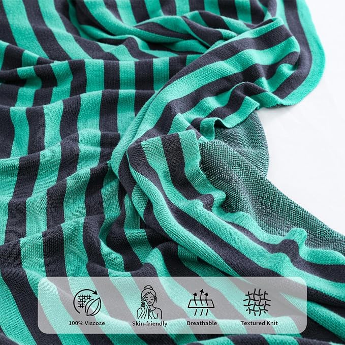 BOV Light Weight Blankets for Summer - 100% Viscose Super Soft Breathable Knit Decorative Throw Blanket for Chair Couch Sofa, Perfect Self Care Gifts for Women & Men, Moss & Charcoal Stripe 50"x60"