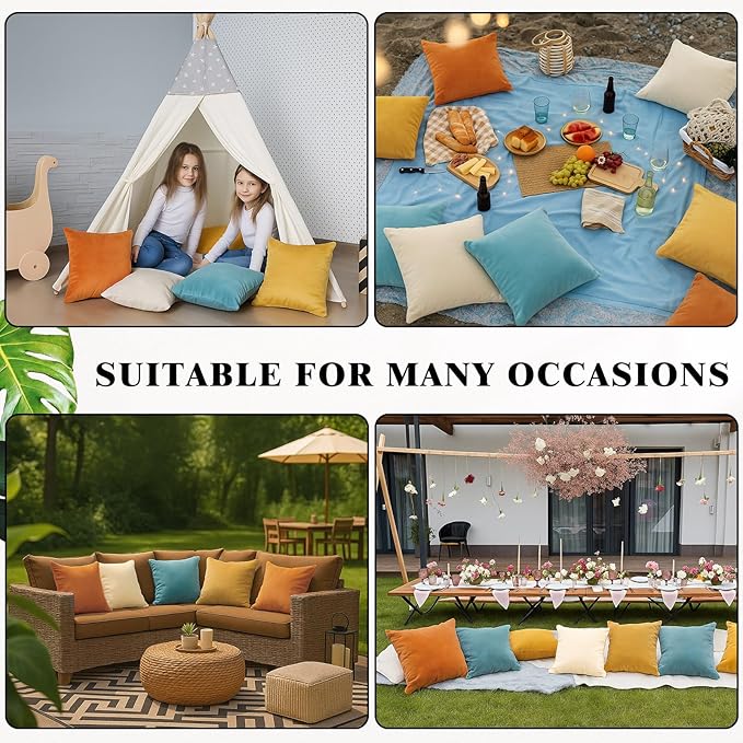 Berlune 8 Pcs Velvet Throw Pillow Covers 18" x 18" Decorative Cushion Cases Soft Pillowcase for Graduation Coquette Party Accessories Couch Sofa Bed Chair Home Decor, No Inserts (Boho Colors)