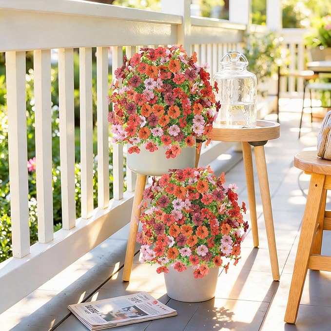 Alupssuc 2Pcs 20" Artificial Topiary Ball Flowers for Outdoors Planters, Spring Decoration with Spike, UV Resistant Faux Summer Plants, Fake Bushes Indoor Decor, Mix 4 Colors for Garden, Porch & Patio