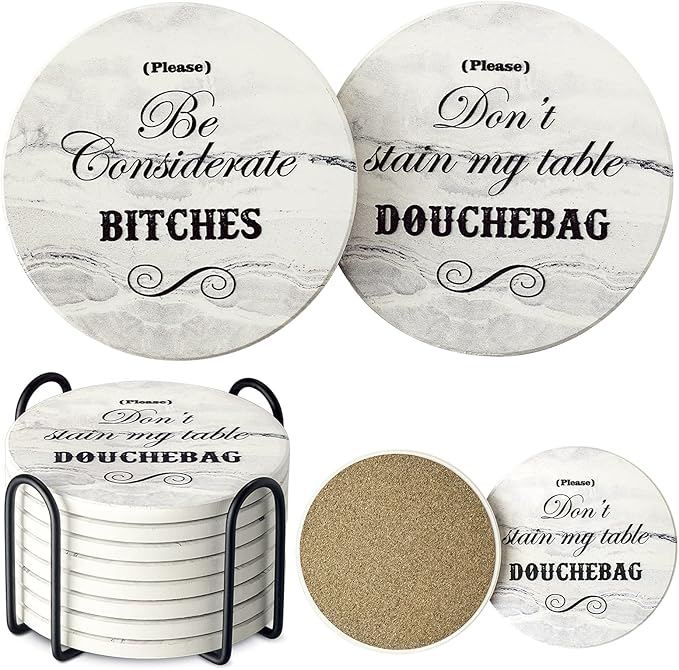 LIFVER Funny Coasters Set - White Elephant & Christmas Coasters - Unique & Funny Gifts for Women, Men, Friends & Adults