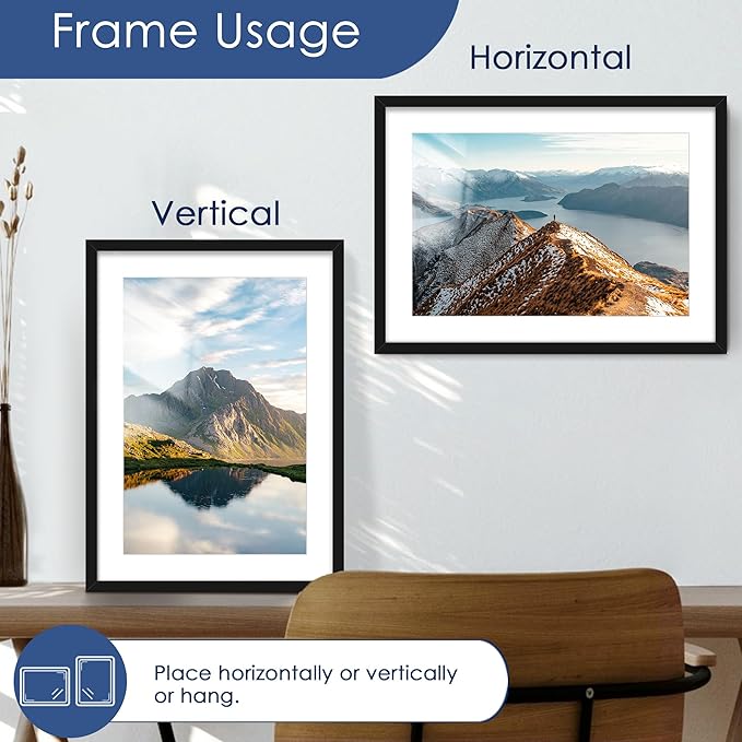 PEALSN 20x28 Picture Frame Set of 6, Display Pictures 16 x 24 with Mat or 20 x 28 without Mat for Wall Mounting or Table Top Display, Poster Frames Collage for Wall Decor, Black.