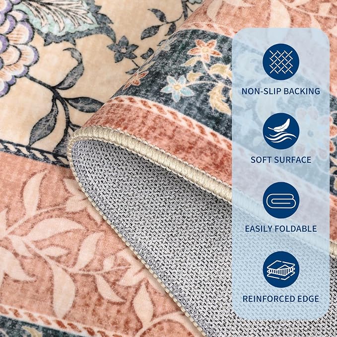 GarveeHome Terracotta Teal 2x3 Door Mat Indoor Rugs for Entryway Provence Small Botanical Grove Cottage core Washable Non-Slip Low-Pile Rug for Bedroom Bathroom Entrance TPE Backing