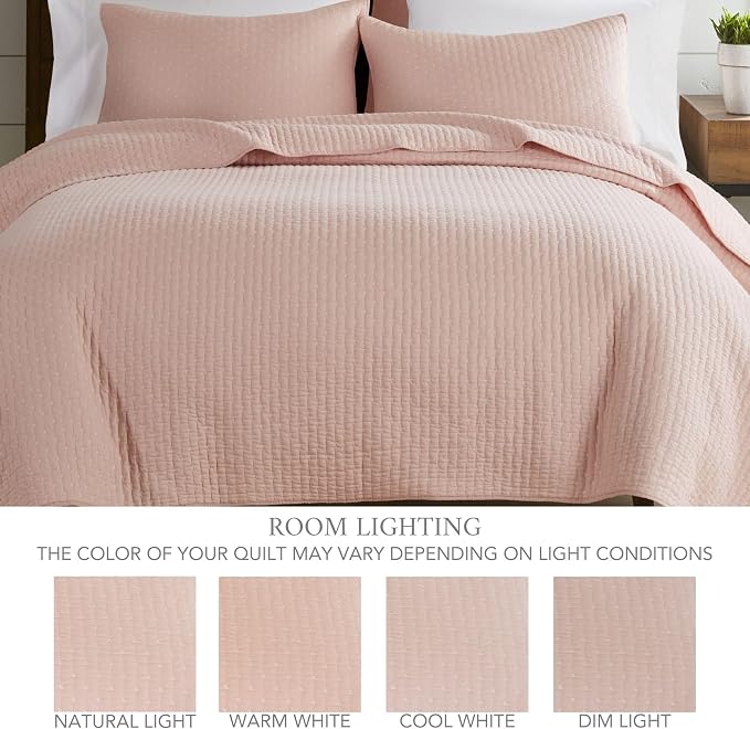Levtex Home Cross Stitch Reversible Twin Bedspread Set (84x104in) with 1 Pillow Sham (26x20in) - Stitch Texture - Blush - Cotton Twin Size Bedspread Set - Lightweight, Soft, Pre-Washed
