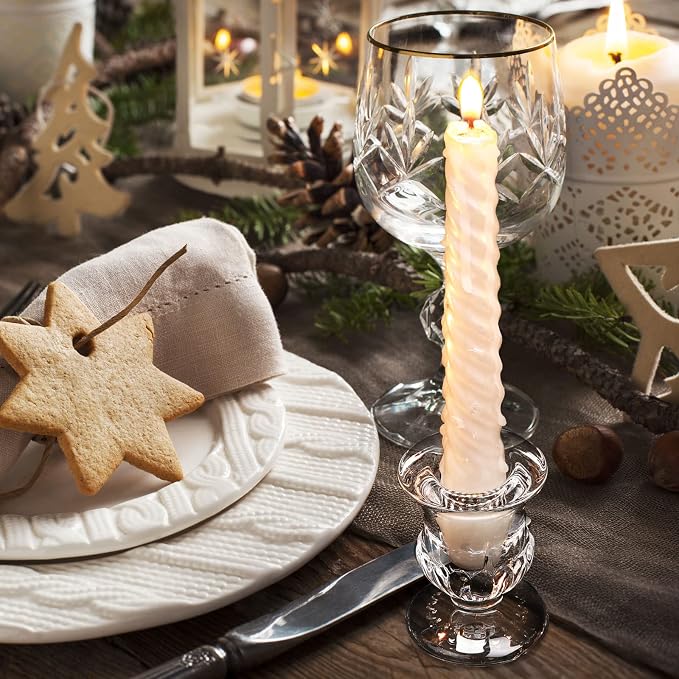36 Pcs Clear Glass Candlestick Holders Taper Candle Holder Bulk 2.5 Inch Candle Stick Holder for Table Centerpiece Mantel Wedding Housewarming Gift Rustic Vintage Valentines Dinning Decoration (Clear)