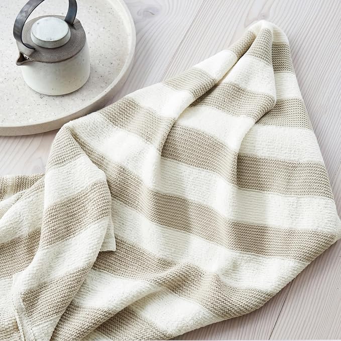 WRENSONGE Soft Throw Blanket for Couch-Cozy Reversible Knitted Blankets | Lightweight Warm Fluffy Decor for Women, Mom, Her & Girls, Sofa, Chair, Bed, 50x60in, Feather Yarn Khaki