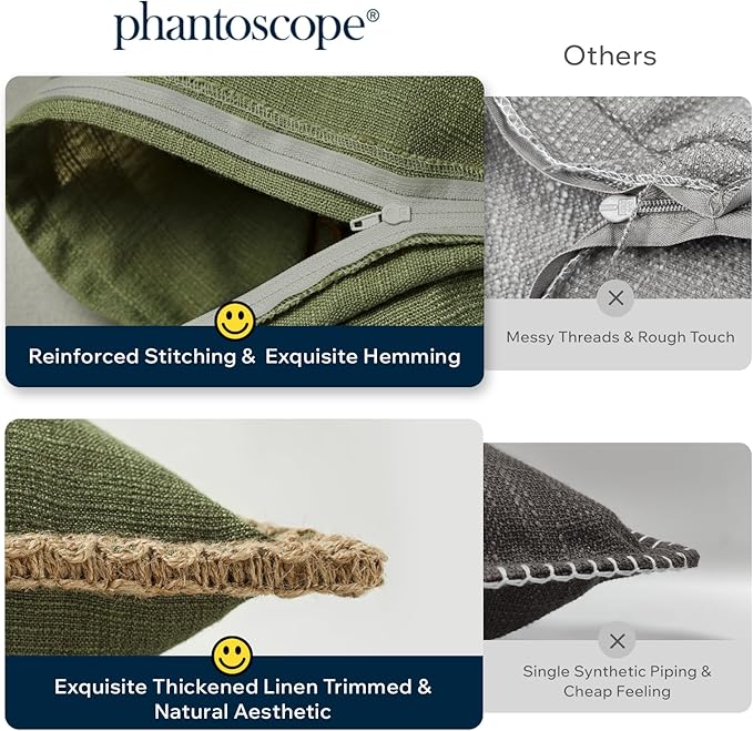 Phantoscope Pack of 2 Farmhouse Decorative Throw Decorative Pillow Cover Burlap Linen Trimmed Tailored Edges, Flax Gray, 20 x 20 inches, 50 x 50 cm