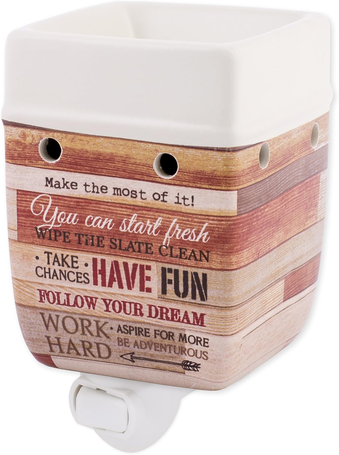 Elanze Designs Today Aspire Change The World Wood Look Stoneware Electric Plug-in Wax Tart Oil Warmer