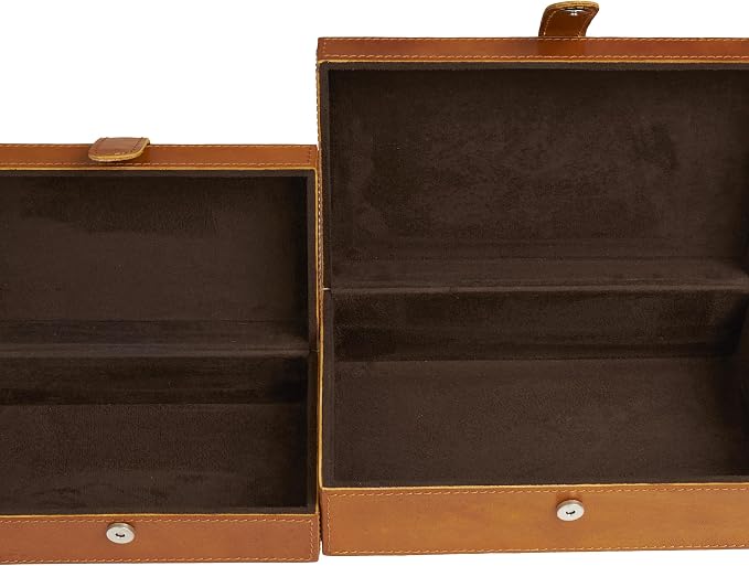 Deco 79 Leather Handmade Decorative Box Storage Decorative Keepsake Boxes with Snap Front Closure and Detailed Stitching, Set of 2 Storage Boxes 10", 8"W, Brown