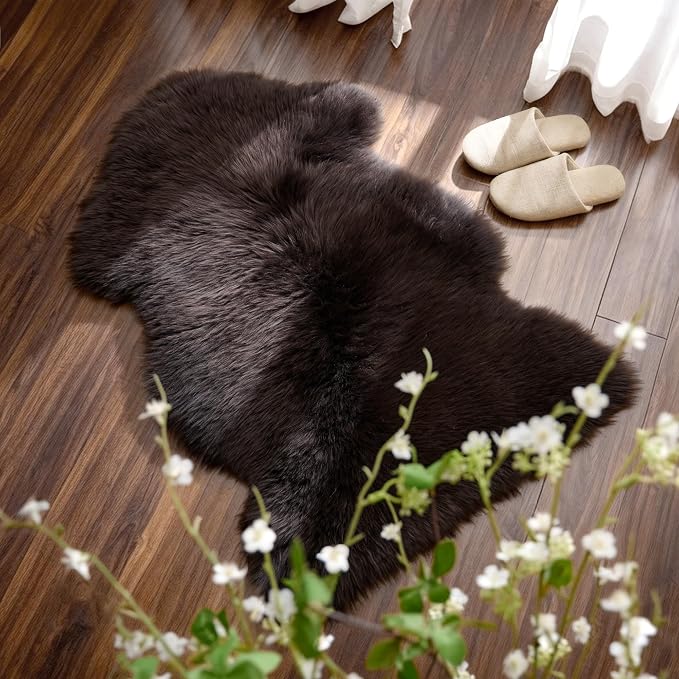 Premium Genuine Sheepskin Area Ruge - Real Wool Fur Shaggy Carpet | Fluffy Soft Natural Lambskin Rug Seat Chair Covers for Couch Sofa Bedroom Living Room(Coffee,2×3 Feet Sheepskin)
