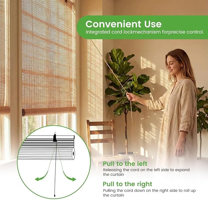Bamboo Blinds, Easy to Install Bamboo Shades for Indoor Windows, Custom Sizes Roller Shades for Indoor Windows, Roll Up Blinds Indoor Outdoor Patio