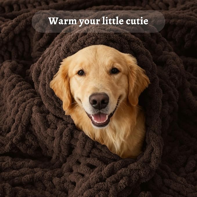 Battilo Chunky Knit Throw Blanket for Couch, 50"x60", Chocolate Brown | Hand Knit, Gift Blanket, Cozy Warm Thick Soft Chenille Throw Blanket for Bed, Sofa, Chair, Living Room