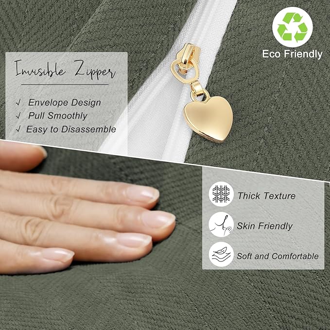 ZWJD Army Green Pillow Covers 16x16 Set of 2 Chenille Throw Pillow Covers with Elegant Design Soft and Luxurious Decorative Pillows for Couch, Bed, Home Decor