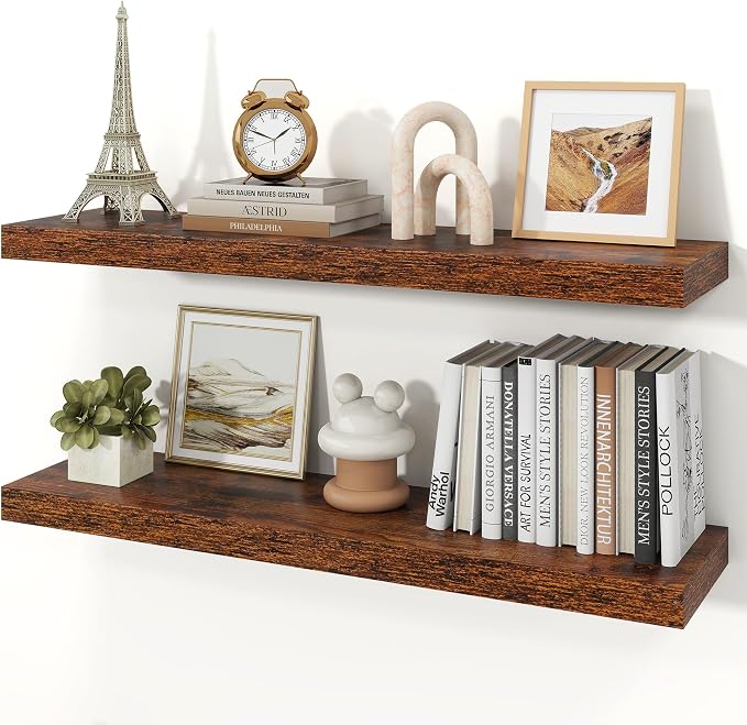 Floating Shelves for Wall, 9.3" Deep Wall Mounted Wood Shelves for Bathroom, Bedroom, Living Room, Kitchen, Hanging Shelf for Books/Storage/Room Decor (Brown, 36")