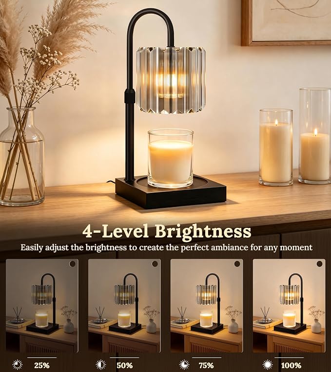 TigQiang Adjustable Height Candle Warmer Lamp, Candle Lamp Timer Dimmer 7 Levels, Compatible All Jar Candles, Top Melting, Cystal Candle Heater Lamp for Scented Wax, Elegant Home Decoration, Gray