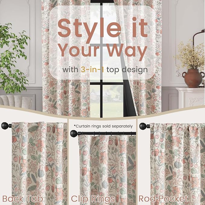 Vangao Pink Nursery Curtains for Girls Room Floral Blackout Curtains 63 Inch Length Farmhouse Drapes for Bedroom Room Darkening Flower Patterned Window Treatment for Kids Set of 2