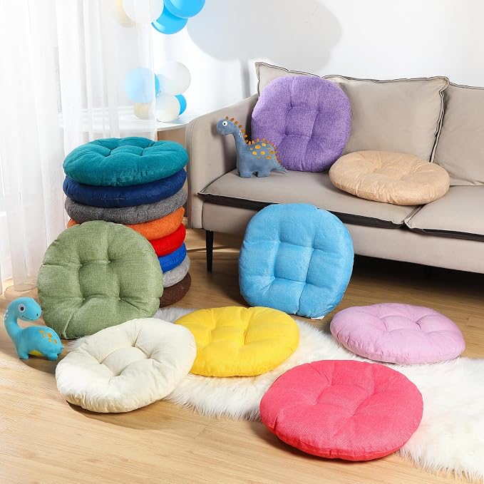 Fumete 16 Pcs 16 Inch Floor Cushions Pillow for Kids Bulk Classroom Round Flexible Seating Floor Cushions for Students Home Daycare School Reading Corner Yoga Meditation Picnic (Rainbow and Earthy)