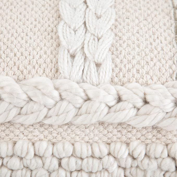SIMPLIHOME Sommer Square Pouf - 18 inch Wide Upholstered Handloom Woven Cotton Ottoman in Natural/Cream, Boho-Style Footstool, Extra Seating or Accent Piece for Living Room or Bedroom, Assembled