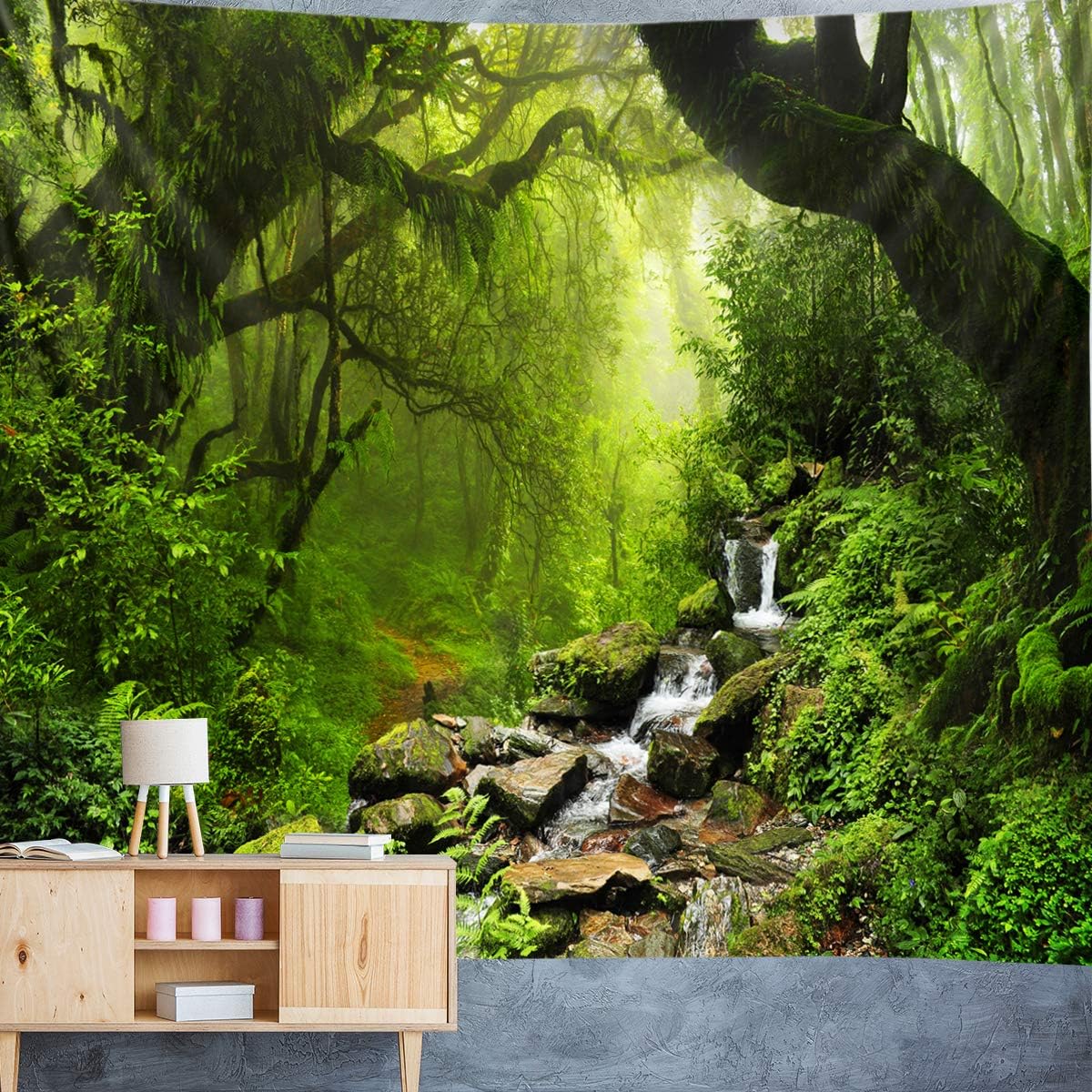 Llamazing Forest Tapestry - Green Creek, 60''L51''W - Magic Landscape for Living Room & Bedroom Decor
