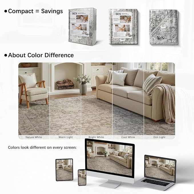 DCX Washable 3x5, Kid & Pet Friendly with Rubber Back Non Slip, Stain Resistant Vintage Rug for Living Room, Bedroom, Home Office, Soft Low Pile Farmhouse Distressed Carpet, Greige