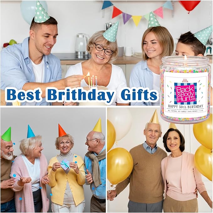 Homsolver 50th Birthday Gifts for Her, Gifts for Women,Unique Best Friend Gift Ideas -Back & Body Hurts 50th Birthday Decorations Candles