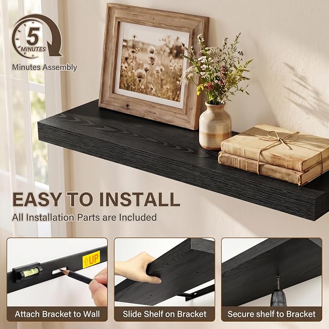 Acovy 30in Long Floating Shelves for Wall Set of 2, Wood Wall Shelves for Bathroom Bedroom Kitchen Living Room Laundry Room, Modern Floating Shelf for Home Decor