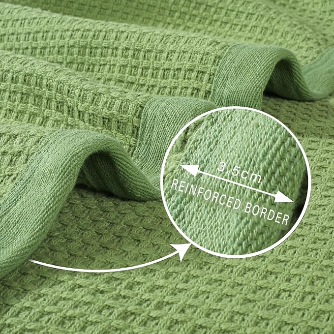 TreeWool Premium 100% Cotton Waffle Queen Blanket (90"x90", Sage Green) | Breathable Lightweight Moisture Wicking Soft Knit Thermal Blanket for Summer, Bed or Sofa All-season Comfort Machine Washable