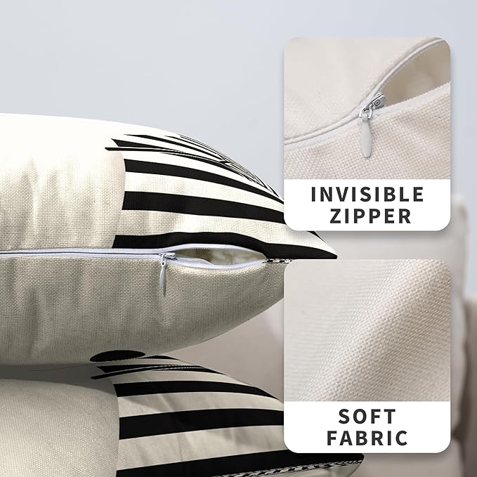 Lovely Snowman Pillow Covers 18x18 Set of 2 Winter Holiday Cold Pillow Case Black and White Striped Throw Pillow Covers Cotton Linen Pillowcase for Indoor Outdoor Decor Car