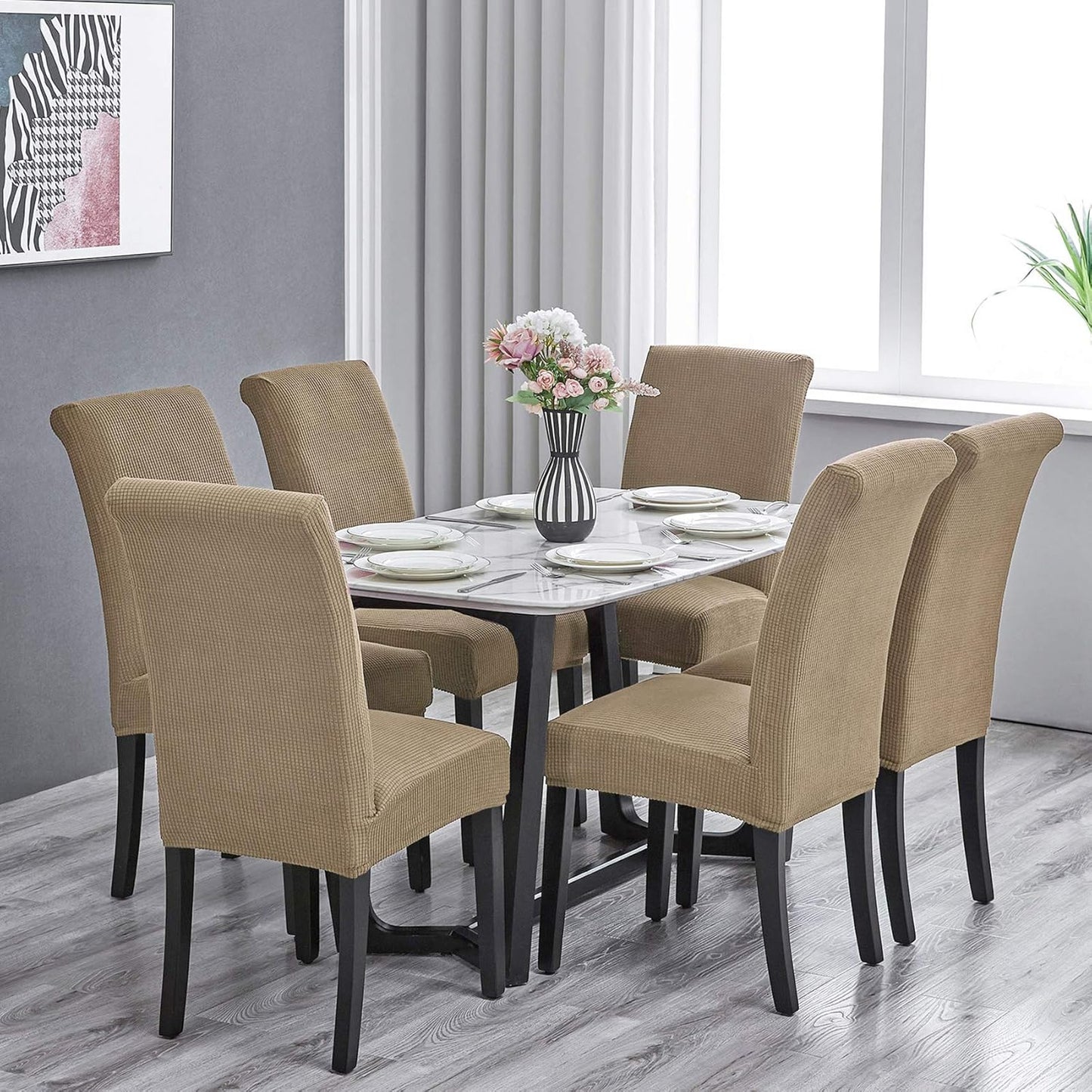 Howhic Stretch Chair Covers for Dining Room Set of 2, Removable Washable Dining Room Chair Covers, Dining Chair Slipcovers Seat Protector, Great Home Decor and Banquet Upholstery (Tan, 2 Pack)