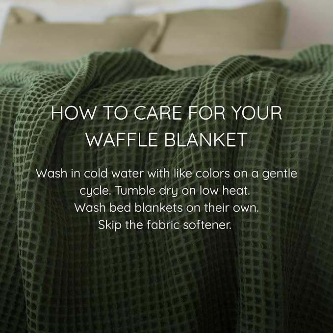 Premium Waffle Throw Blanket Twin Size Green - Luxury, Pure 100% Turkish Cotton, Light and Airy Waffle Weave All-Season Quilt - Lux Decorative Bedspread (Dark Green, Twin 63" x 91" Inch)
