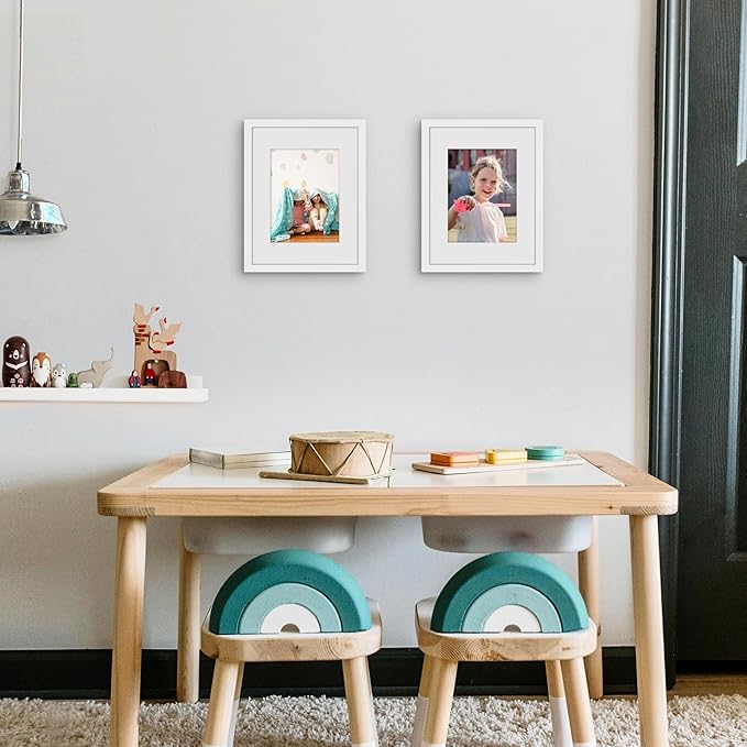 Picrit 8.5x11 Picture Frame Set of 12, Display 6x8 with Mat or 8.5 x 11 without Mat, Photo Frames for Wall Mounting or Table Top Display, White