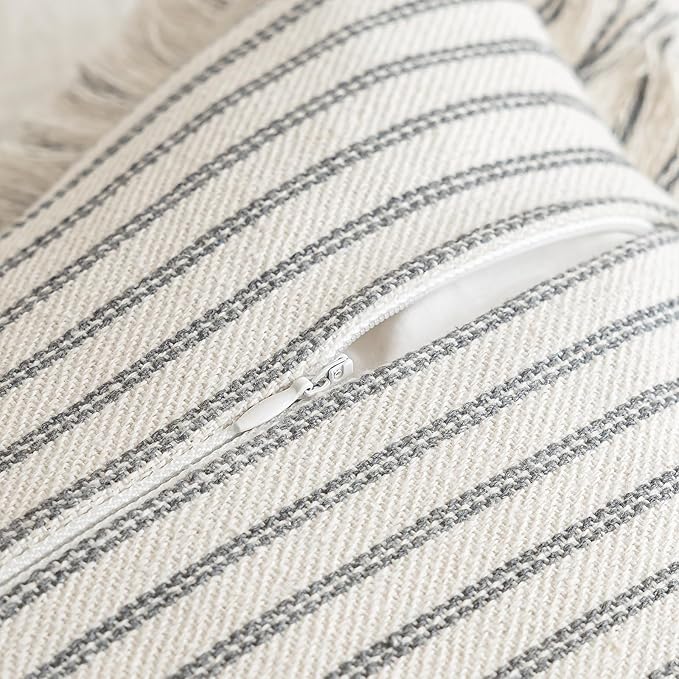 YEENAASY Throw Pillow Covers 26x26 Set of 2 Striped Fringe Pillow Cover Farmhouse Cushion Covers with Tassel Neutral Boho Pillows Decorative Square Pillowcase for Couch Sofa Bed, Grey