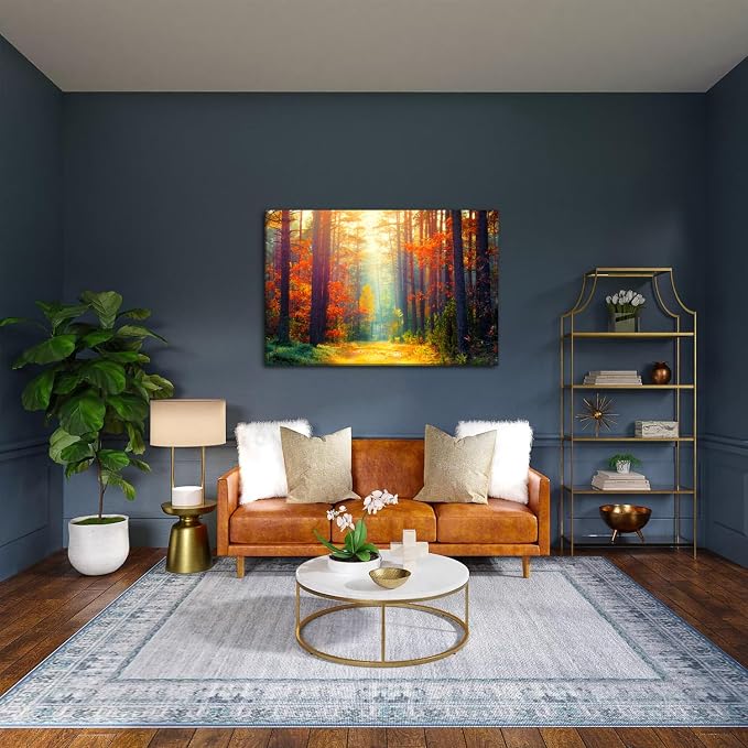 Large Fall Pictures Wall Art Autumn Forest Scenery Canvas Prints Living Room Bedroom Decor Nature Tree Poster Orange Maple Leavers Landscape Paintings Bathroom Sunshine Artwork Home Decorations 32x48