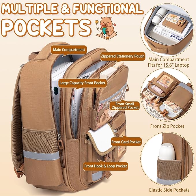 Fimibuke Capybara Backpack for School Girls, 28PCS Capybara Toddler School Supplies Stationery Set with Bookbag Pencil Case Pens Pencils Notebook Easter Gifts for Kindergarten Elementary Student