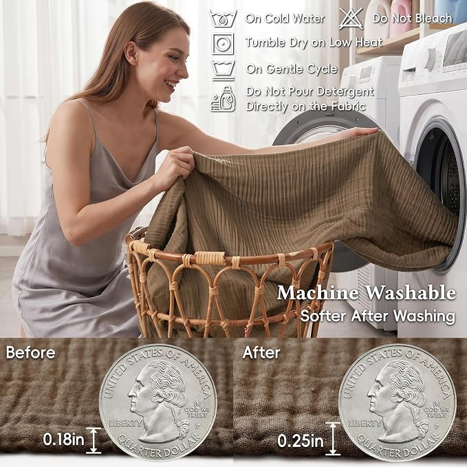 David's Home Soft Muslin Blanket Queen Size for Adults, 60% Rayon 40% Cotton, Breathable Lightweight Cooling Blanket for Hot Sleepers, 4-Layer Cozy Gauze for Bed, 90"x90", Chocolate